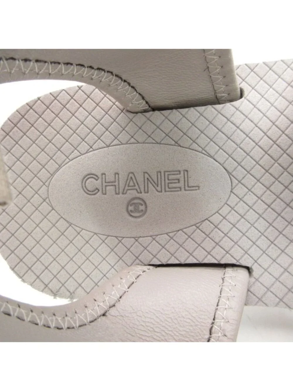 Chanel Sandals Coco Logo Velcro Nylon Canvas Urethane Flat Belt Shoes Gray